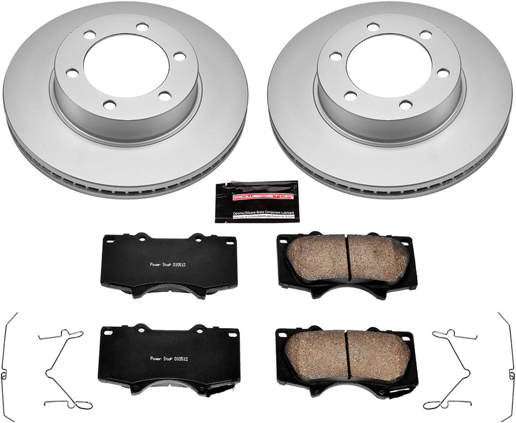 PowerStop Front Brake Kit for Toyota Sequoia 2001-07 | Toyota Tundra 2000-06 - Fully-Coated Disc Rotors with Z17 Ceramic Brake Pads Replacement, CRK2324