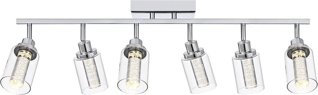MELUCEE 5-Color Dimmbale LED Track Lighting Kit 6-Light Rotatable Spotlight Ceiling Light Fixture Bathroom Vanity Light Wall Sconces Kitchen Track Lighting Ceiling Mount, Clear Glass Shade