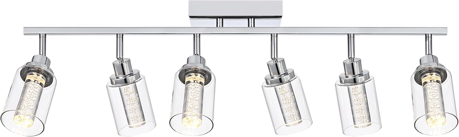 MELUCEE 5-Color Dimmbale LED Track Lighting Kit 6-Light Rotatable Spotlight Ceiling Light Fixture Bathroom Vanity Light Wall Sconces Kitchen Track Lighting Ceiling Mount, Clear Glass Shade