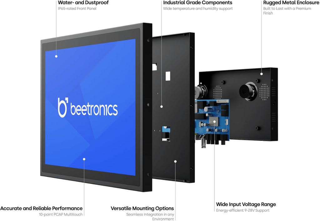 Beetronics 19 Inch Touchscreen Monitor | Full HD 1080p | 19TSV7M – Industrial-Grade, Professional 10-Point Multi Touch Display for PC, Mac, Linux – HDMI, DisplayPort, USB-C, VGA Inputs