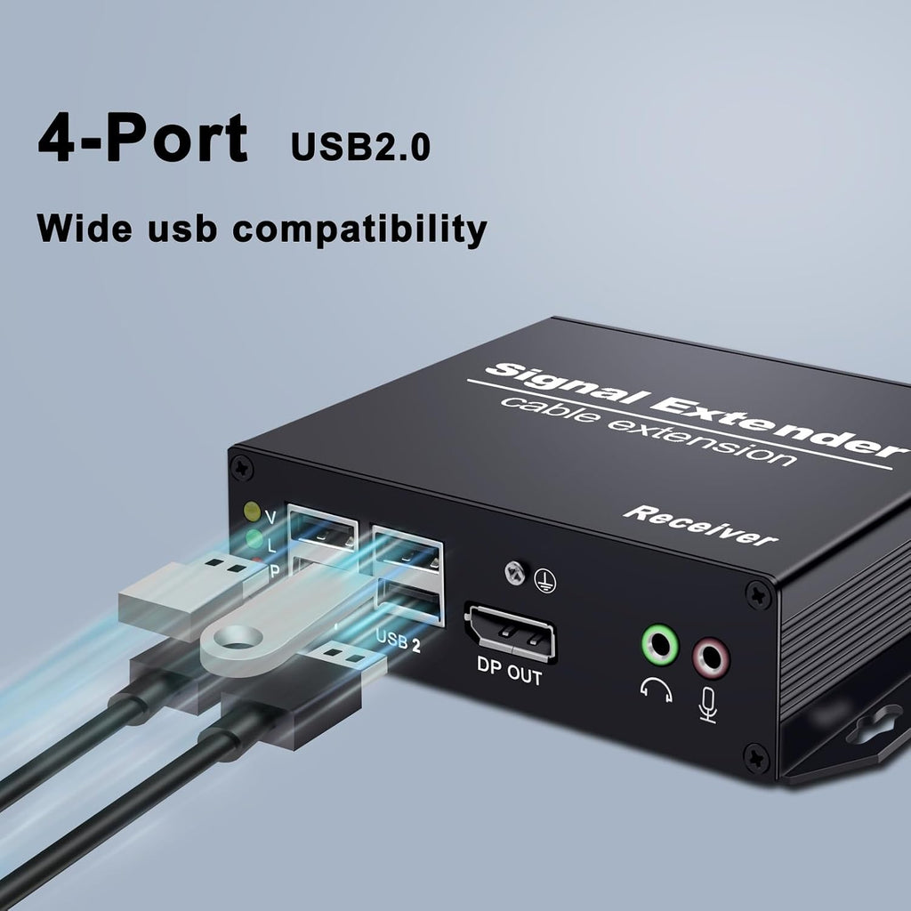 DisplayPort KVM Extender Over Optic Fiber Up to 20KM, EMI Resistant, Uncompressed, 4K@30Hz, with USB2.0, Support IR,Audio,RS232.Mic,EDID
