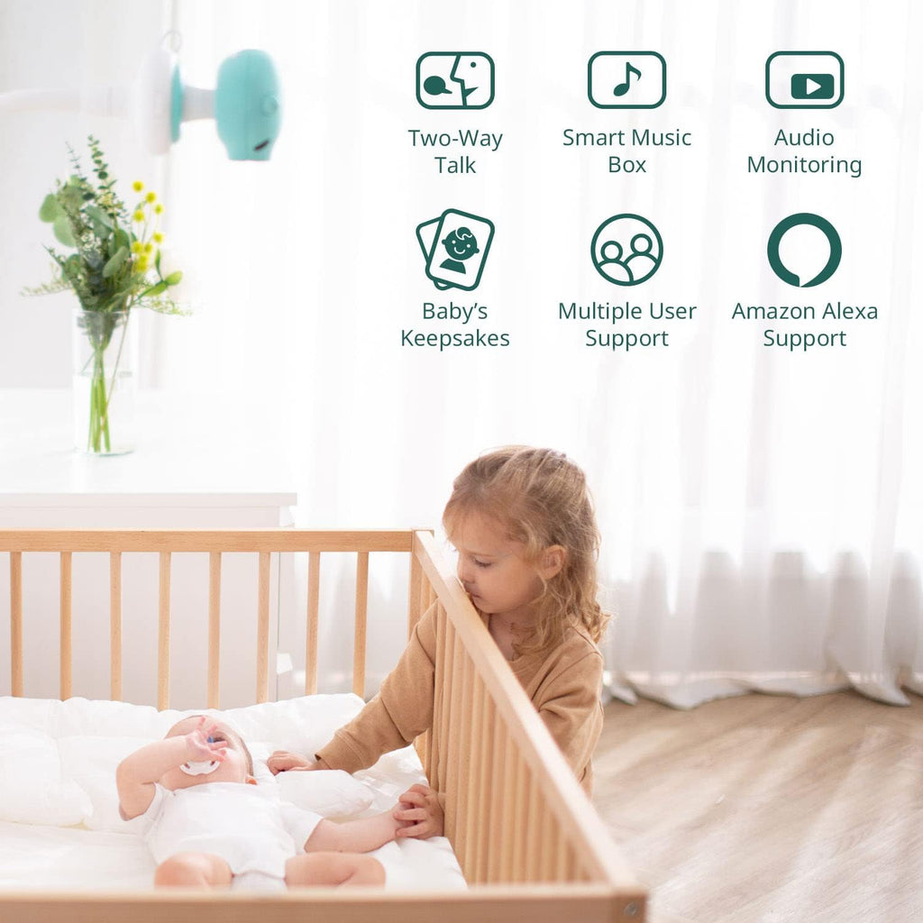 Pixsee Smart Video Baby Monitor, Full HD Camera and Audio with Night Vision, Cry Detection, Temperature Humidity Sensors, 2 Way Talk, Encrypted Wireless WiFi for Phone App, Supports Alexa