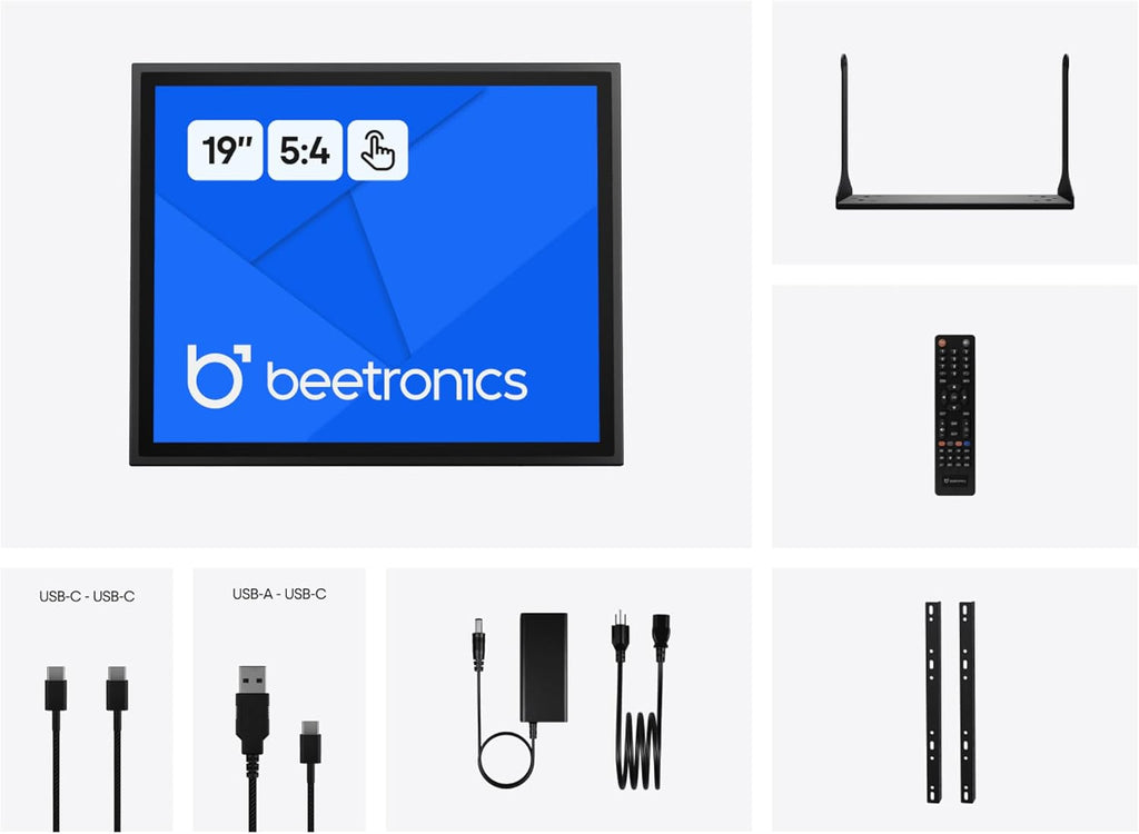 Beetronics 19 Inch Touchscreen Monitor | Full HD 1080p | 19TSV7M – Industrial-Grade, Professional 10-Point Multi Touch Display for PC, Mac, Linux – HDMI, DisplayPort, USB-C, VGA Inputs