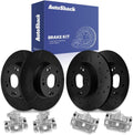 AutoShack Front & Rear Brake Rotors & Calipers for Honda, Civic 2006-2011, FWD L4 1.8L - E-Coated Drilled & Slotted - Black Finish - NightGuard