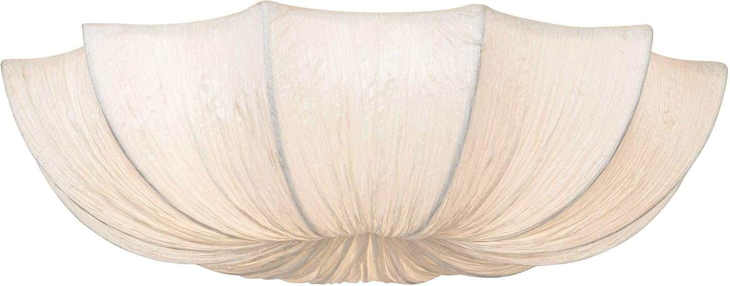 Possini Euro Design Planetarium Modern Close to Ceiling Light Flush Mount Fixture 21' Wide Chrome White Fabric Scalloped Bowl Shade for Bedroom Hallway Living Room Dining Room Bathroom Kitchen