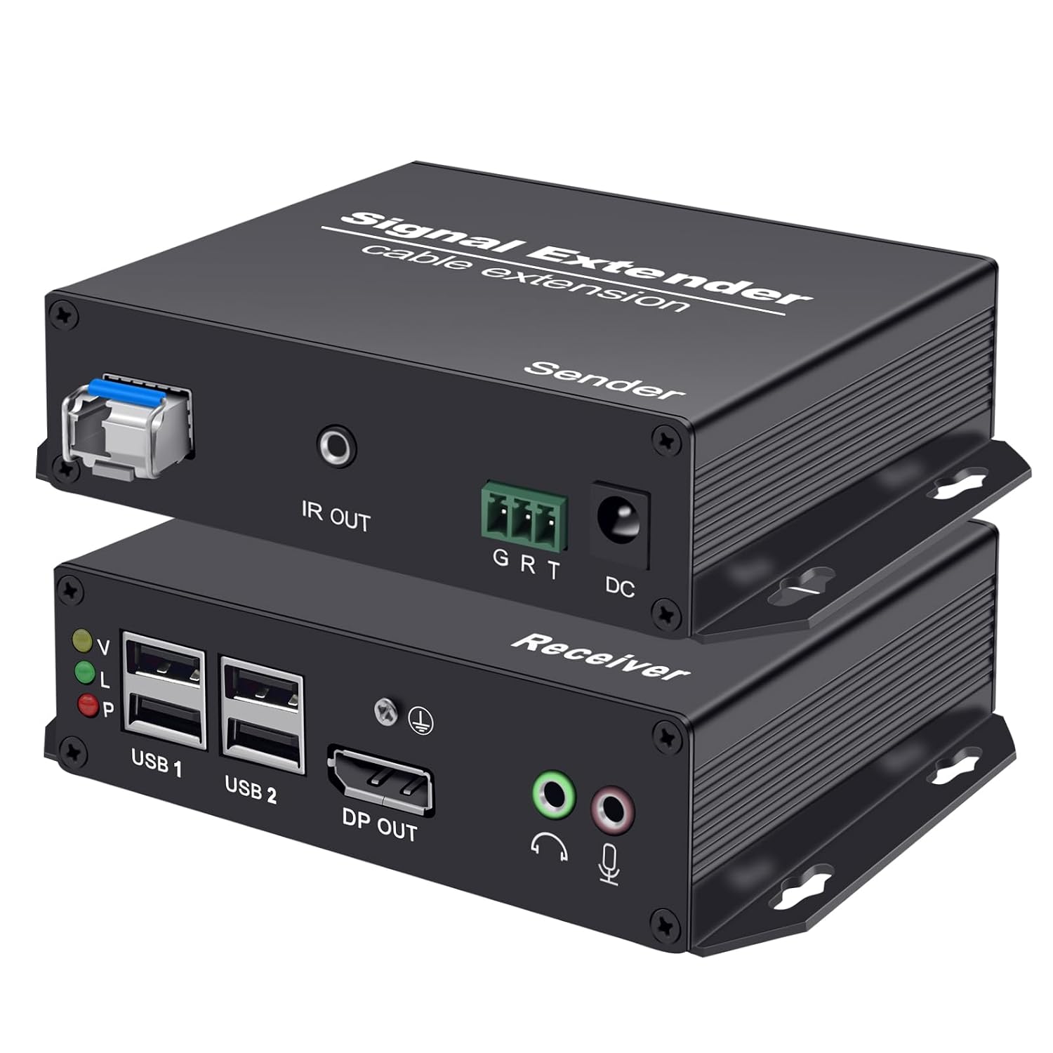 DisplayPort KVM Extender Over Optic Fiber Up to 20KM, EMI Resistant, Uncompressed, 4K@30Hz, with USB2.0, Support IR,Audio,RS232.Mic,EDID