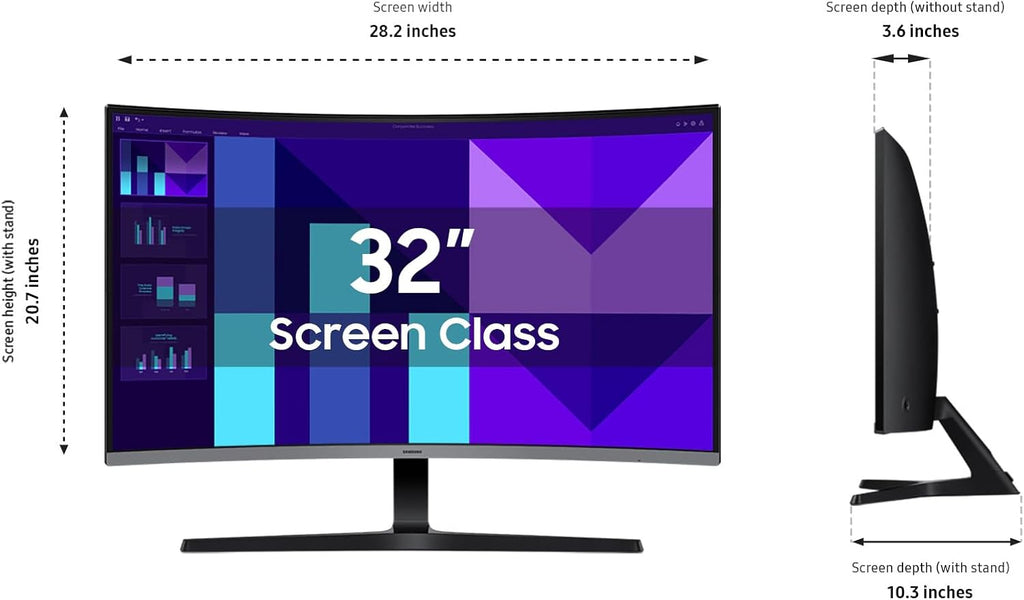 Samsung 32' Essential S3 Series FHD 1800R Curved Monitor, 100Hz, Game Mode, Eye Saver Mode, Black, with HDMI Cable