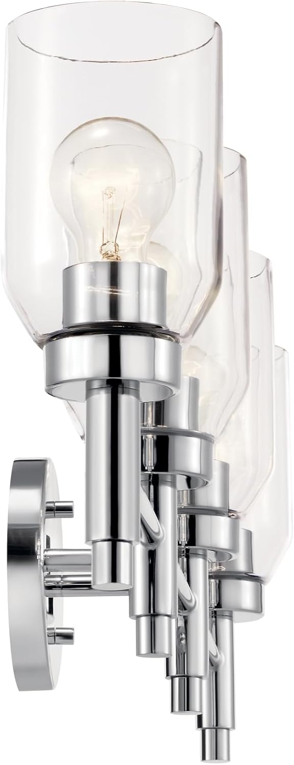 Kichler Madden 4-Light Bathroom Vanity Light Fixture with Clear Glass in Chrome, Modern Wall Mount Lighting for Single or Double Vanity Over Mirror (10.5' x 34'), 55186CH