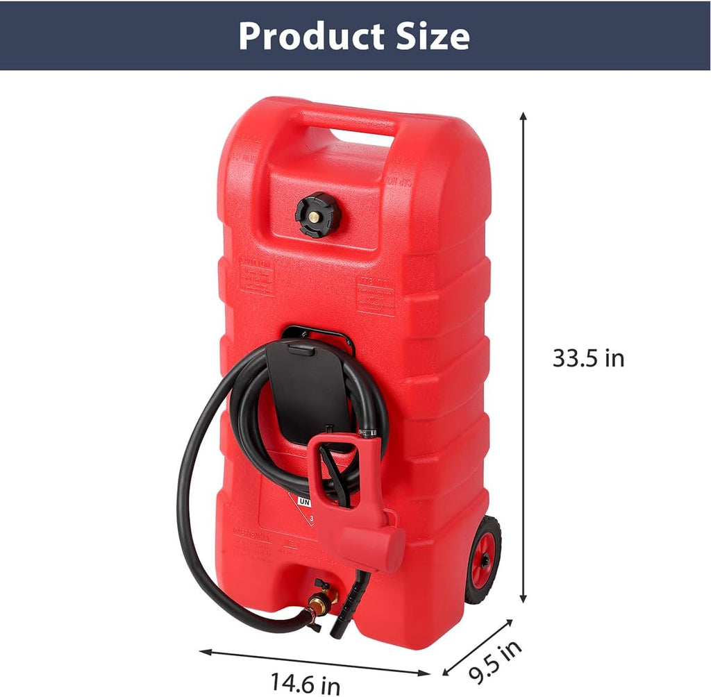 15 Gallon Fuel Caddy – Portable Diesel & Gasoline Tank with Manual Siphon Pump, 10ft Delivery Hose & Wheels for Cars, Boats, ATVs & Lawn Mowers - Red