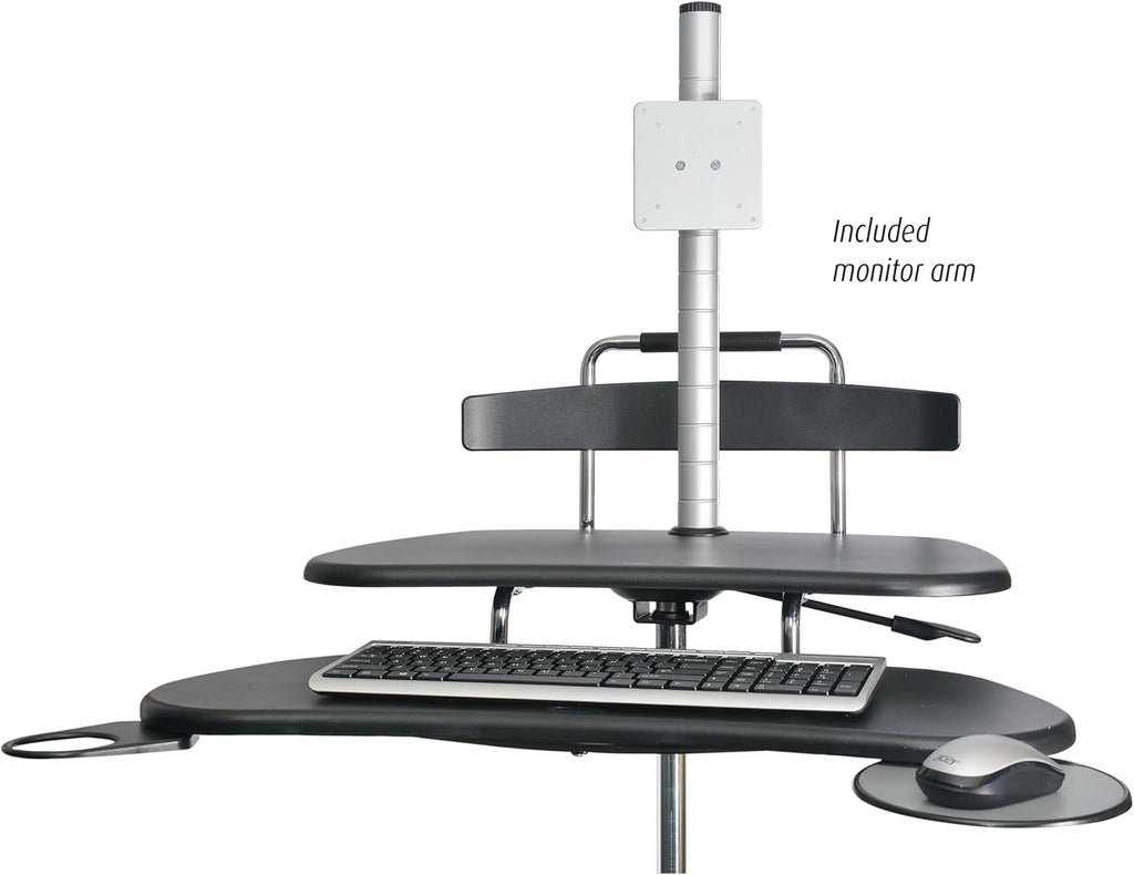 Kantek Mobile Sit Stand Height Adjustable (31'-44.5') PC Cart, Rolling Computer Laptop Workstation, Keyboard Tray, Mouse Tray, Printer, UPS, Monitor Arm,Black,STS240
