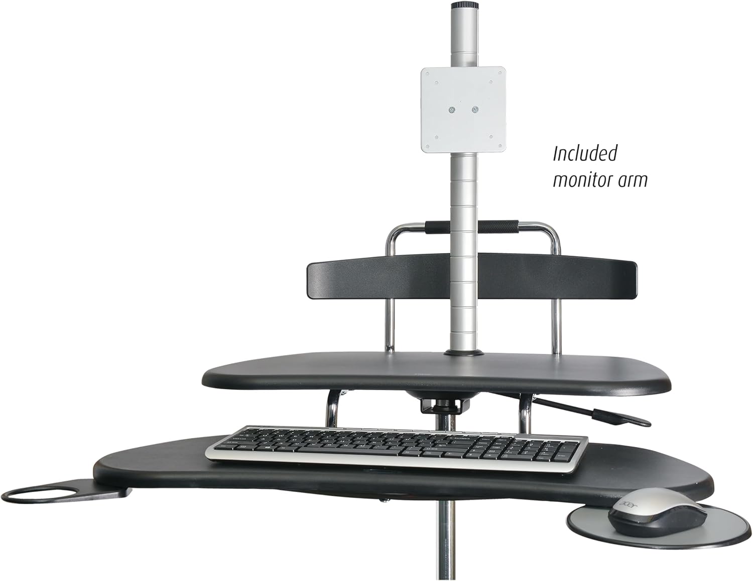 Kantek Mobile Sit Stand Height Adjustable (31'-44.5') PC Cart, Rolling Computer Laptop Workstation, Keyboard Tray, Mouse Tray, Printer, UPS, Monitor Arm,Black,STS240