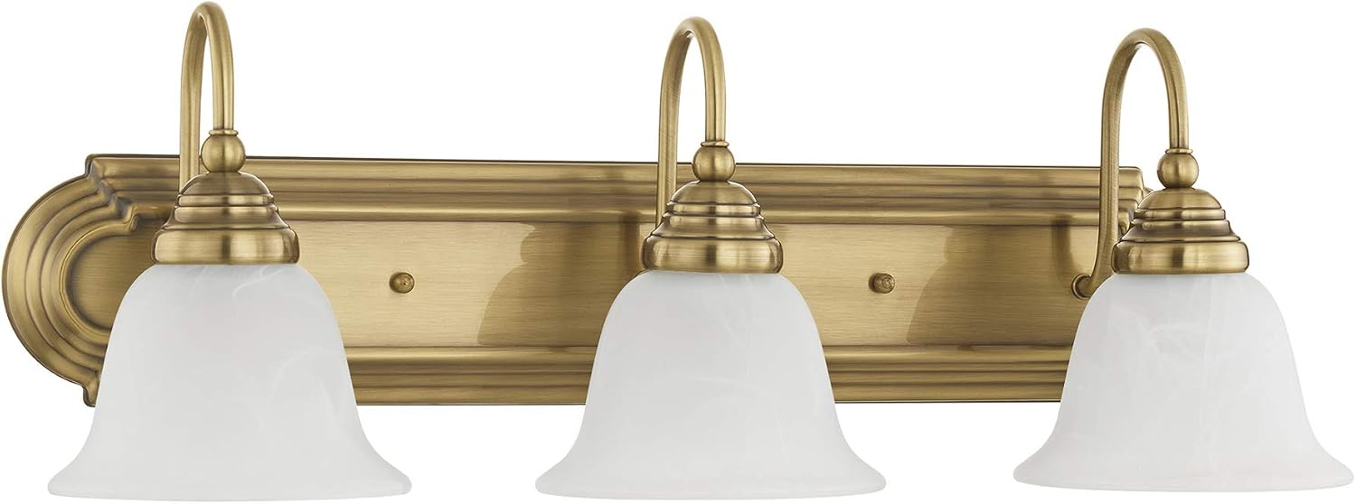 Livex Lighting 1003-01 Bath Vanity with White Alabaster Glass Shades, Antique Brass, 24 x 8.5 x 8.5