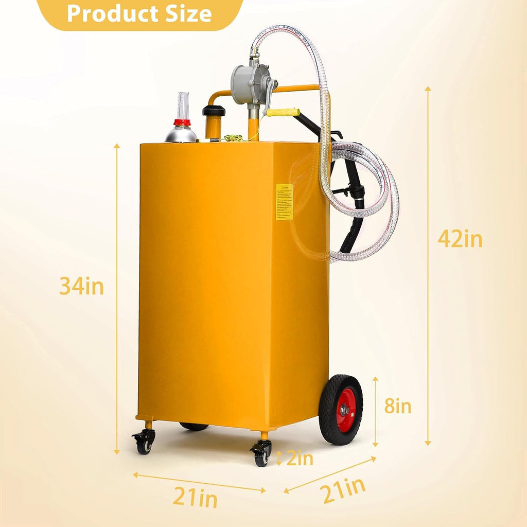 Garvee 35 gal Fuel Caddy with Manual Pump – Heavy Duty Gasoline & Diesel Transfer Tank On 4 Wheels, Spill-Proof Portable Fuel Container for Boat, Truck, Lawn Mower, ATV, Garage & Farm – Orange