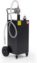 35 Gallon Fuel Caddy, Portable Gas & Diesel Storage Tank with 4 Wheels and Manual Transfer Pump, for Refueling Cars, Trucks, Lawn Mowers, ATVs, and Boats