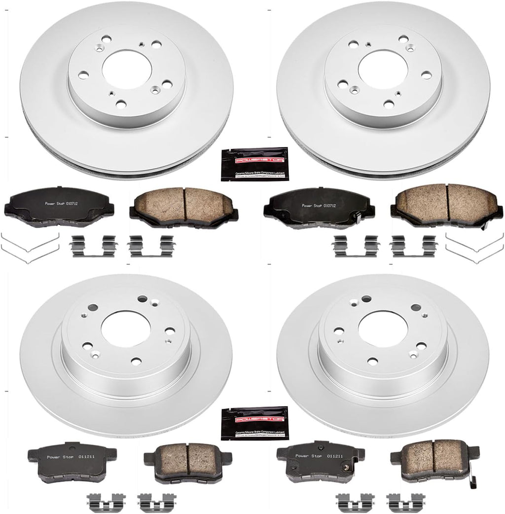 PowerStop Front and Rear Brake Kit for Honda Accord 2008-10 - Fully-Coated Disc Rotors with Z17 Ceramic Brake Pads Replacement, CRK2744