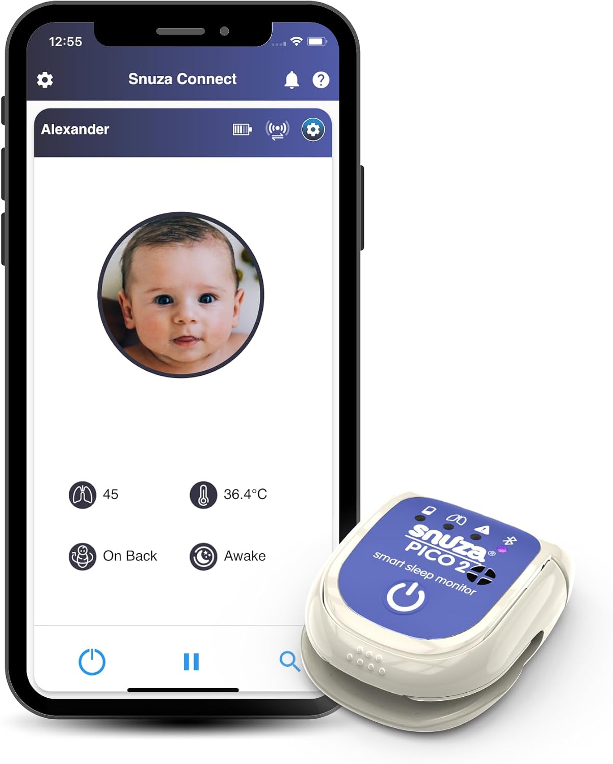 Snuza Pico 2 – Smart Sleep Monitor | Connect to App Or Use As Standalone Device | Tracks Movement, Sleep Patterns, Body Position & Skin Temperature | Real-Time Alerts for Safer Sleeping