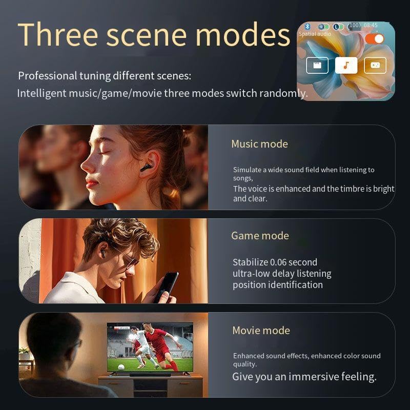 Bluetooth 5.4 Headphones Wireless Earbuds with LCD Full-Color Touch Screen 36Hrs Playback Ear Buds with ANC+ENC Noise Canceling Mic Over-Ear Stereo Bass Earphones for Sports/Workout/Running,Purple