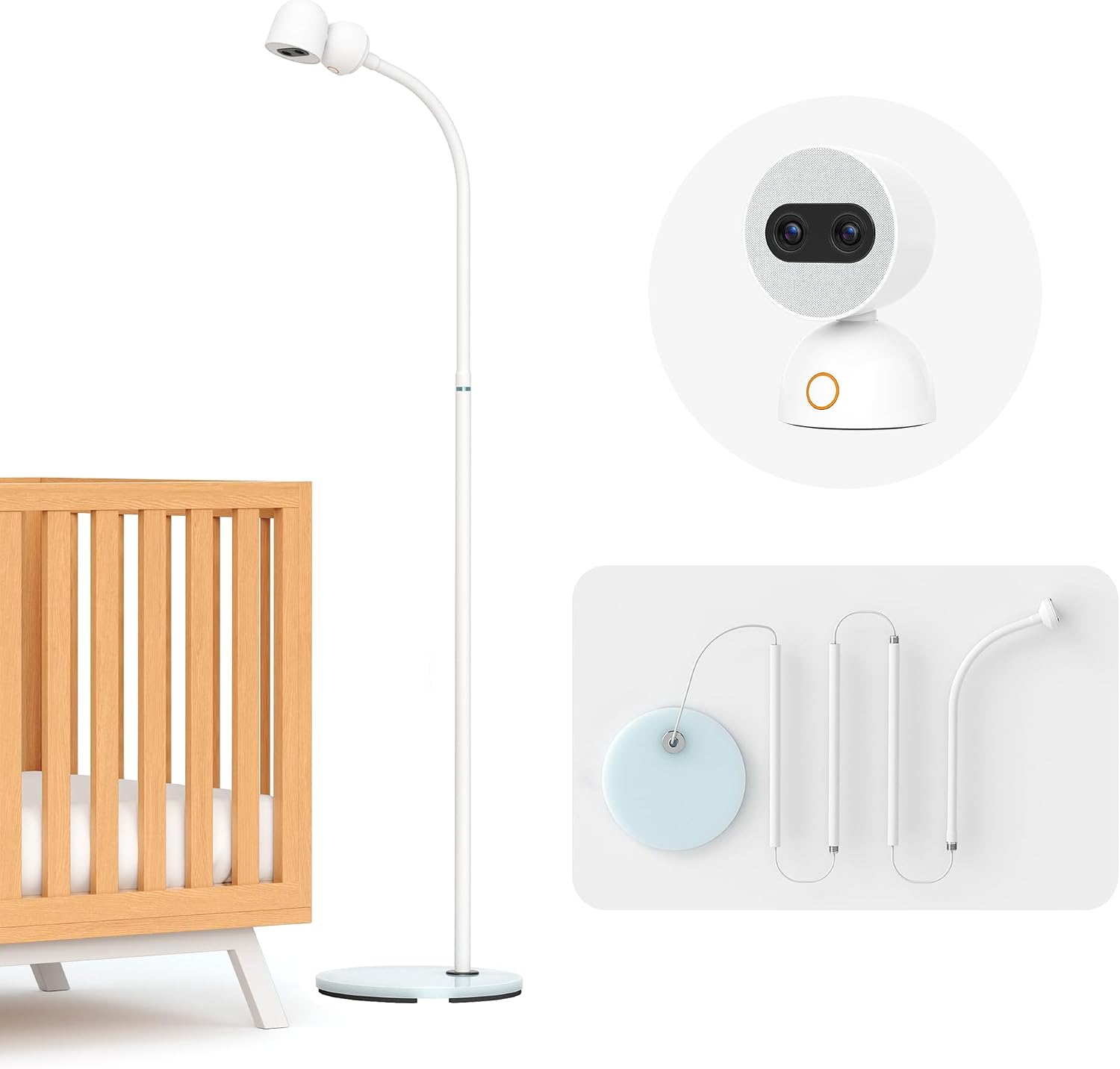 Bundle of Simsky Split Screen Video Baby Monitor with 2 Cameras + Baby Monitor Floor Stand Holder, 7' HD Large Touch Screen WiFi/No WiFi Smart Video Monitor, 6X Optical Quality Zoom, App Remote Access