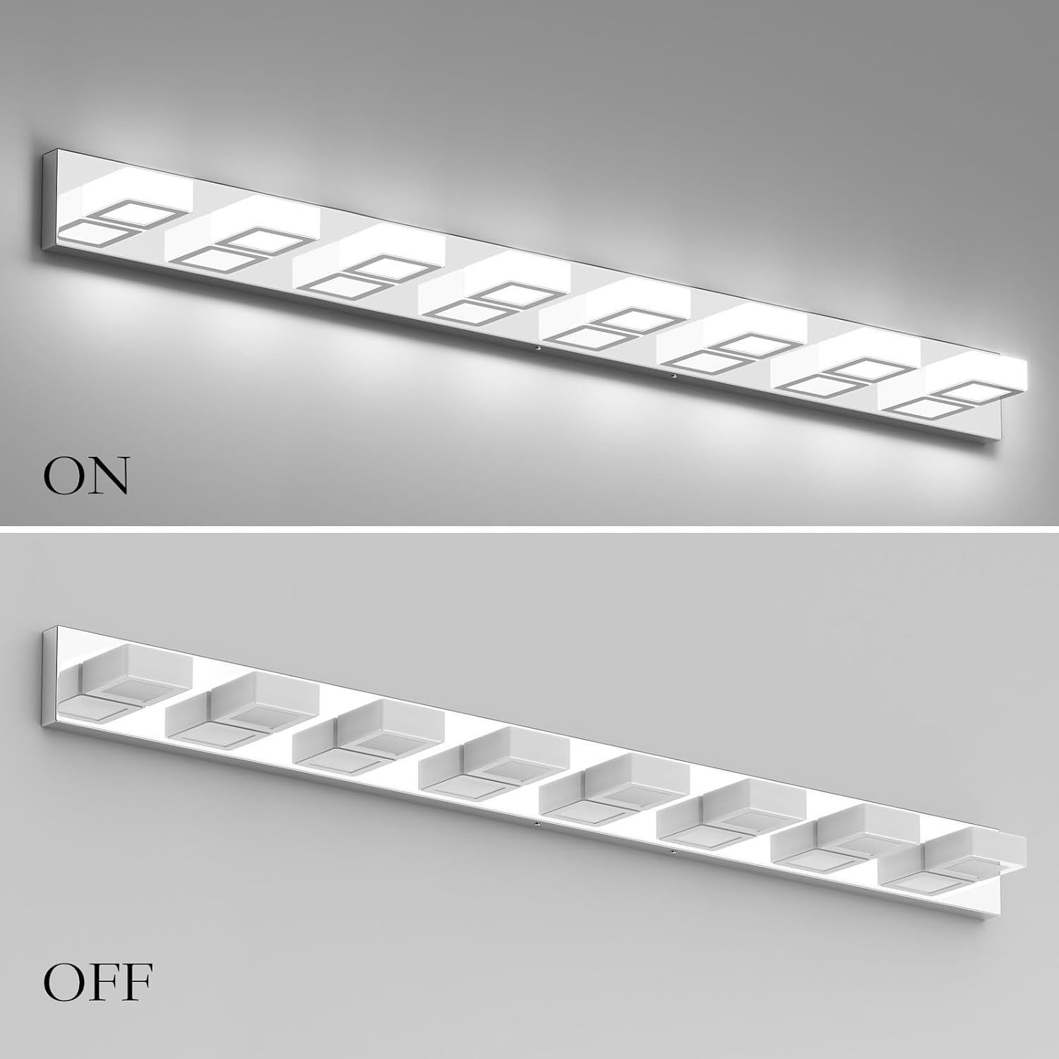 Ralbay 52' Modern Chrome Vanity Lights 8 Lights Acrylic Stainless Steel LED Vanity Light Fixtures Chrome Bathroom Lighting Over Mirror