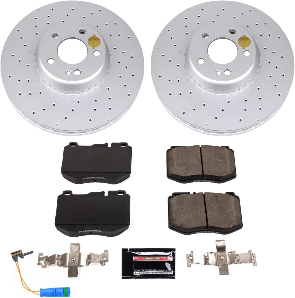 PowerStop Front Brake Kit for Mercedes-Benz C300 2015-23 |C350e 2016-18 |C400 2015 - Fully-Coated Disc Rotors with Z23 Carbon-Fiber Ceramic Brake Pads Upgrade, CRK7969