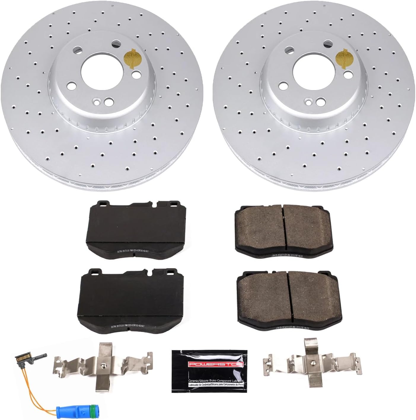 PowerStop Front Brake Kit for Mercedes-Benz C300 2015-23 |C350e 2016-18 |C400 2015 - Fully-Coated Disc Rotors with Z23 Carbon-Fiber Ceramic Brake Pads Upgrade, CRK7969