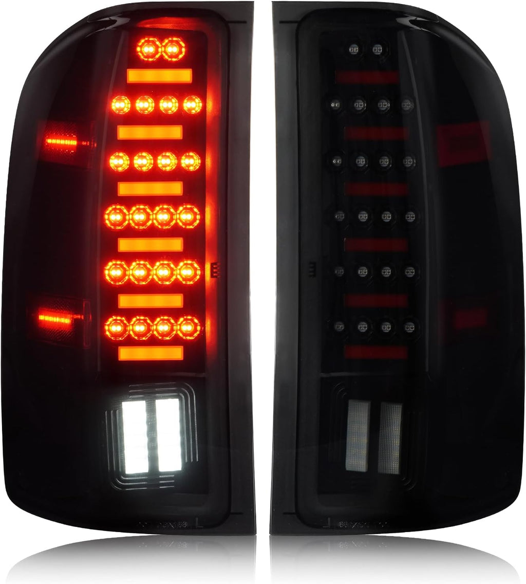 LED Tail Lights Pair Fit for Chevy Silverado 1500 2500HD 3500HD 07-14, for GMC Sierra 3500HD 08-14, Sierra Denali 3500 11-14 with Dual Rear Wheel ONLY, Rear Brake Lamp Taillights Assembly, Smoked Lens