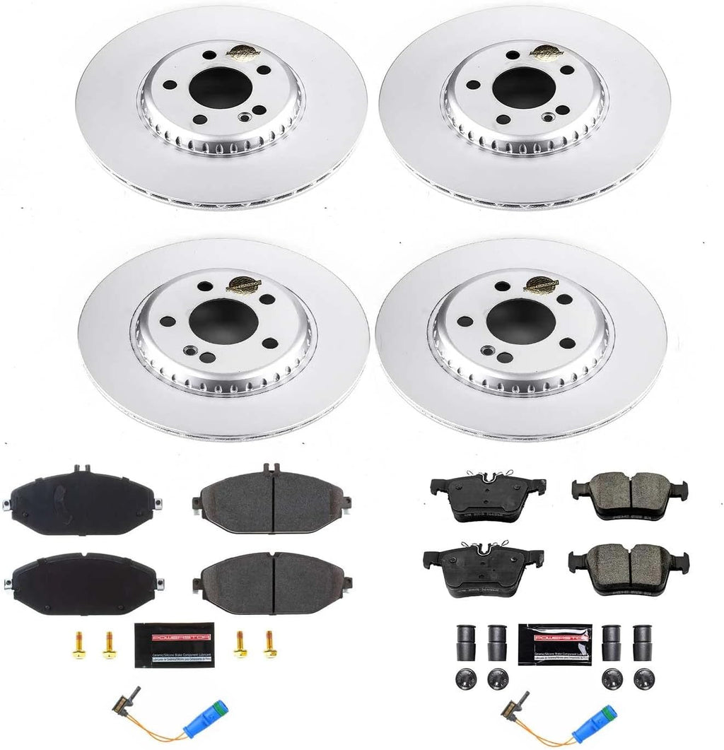 PowerStop Front and Rear Brake Kit for Mercedes-Benz C300 2015-16 | Mercedes-Benz C300 2019-21 - Fully-Coated Disc Rotors with Z23 Carbon-Fiber Ceramic Brake Pads Upgrade, CRK8546