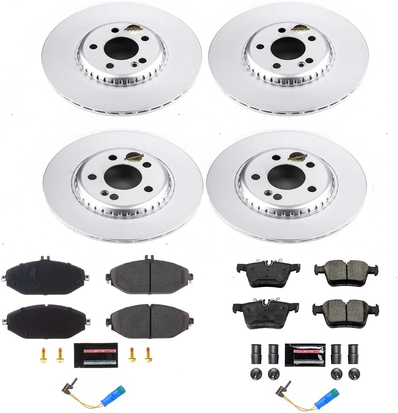 PowerStop Front and Rear Brake Kit for Mercedes-Benz C300 2015-16 | Mercedes-Benz C300 2019-21 - Fully-Coated Disc Rotors with Z23 Carbon-Fiber Ceramic Brake Pads Upgrade, CRK8546