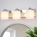 Mecgirn Stainless Steel Milk Glass Vanity Lights for Bathroom, 3 Light Polished Chrome Bathroom Light Fixtures Over Mirror, Ceramic E26 Sockets Wall Mounted