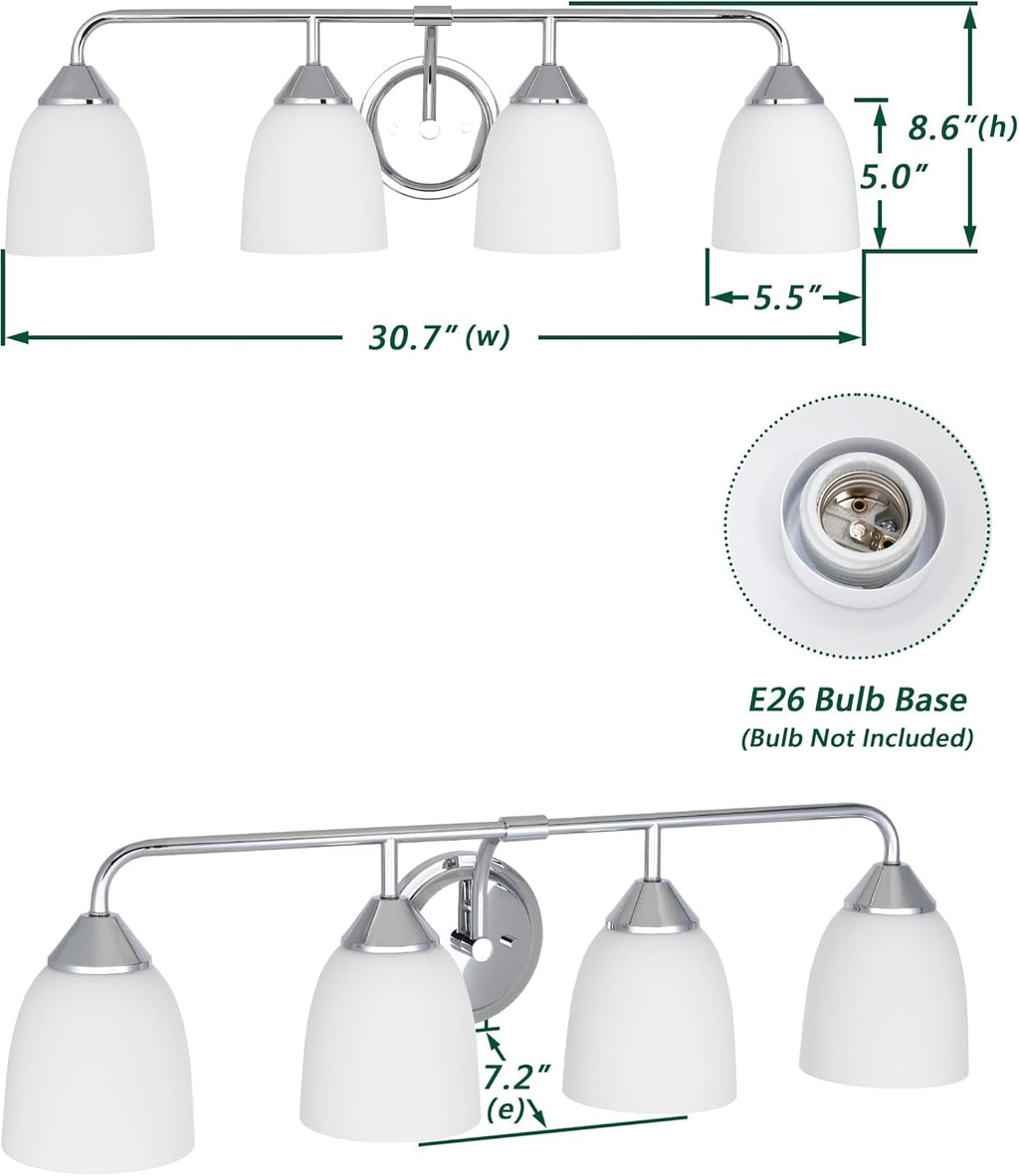 Chrome 4-Light Traditional Bathroom Vanity Light Fixtures Over Mirror, Modern Vanity Lights for Living Room, Standard E26 Base, Chrome
