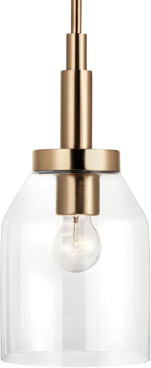 Kichler Madden 1-Light Mini Pendant Light Fixture with Clear Glass Shade in Champagne Bronze, Sloped Ceiling Compatible for Kitchen Island Hanging Lighting (15' x 7 '), 52725CPZ