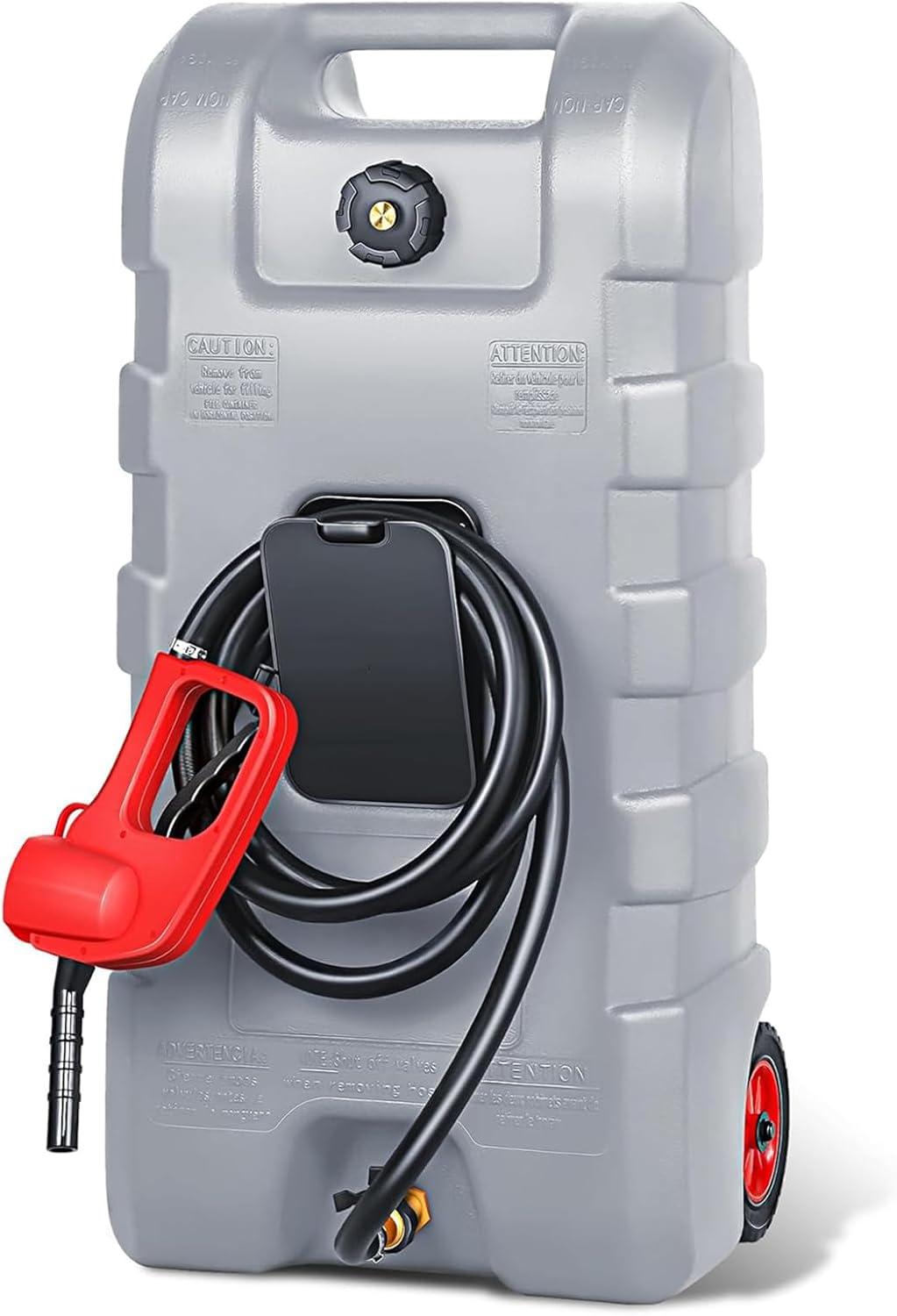 15 Gallon Portable Gas Caddy with Casters,Portable Fuel Tank with Fluid Transfer Siphon Pump&10Ft Delivery Hose,Diesel Storage Can on-Wheels for Cars, Lawn Mowers,Boats,Container Caddy Can