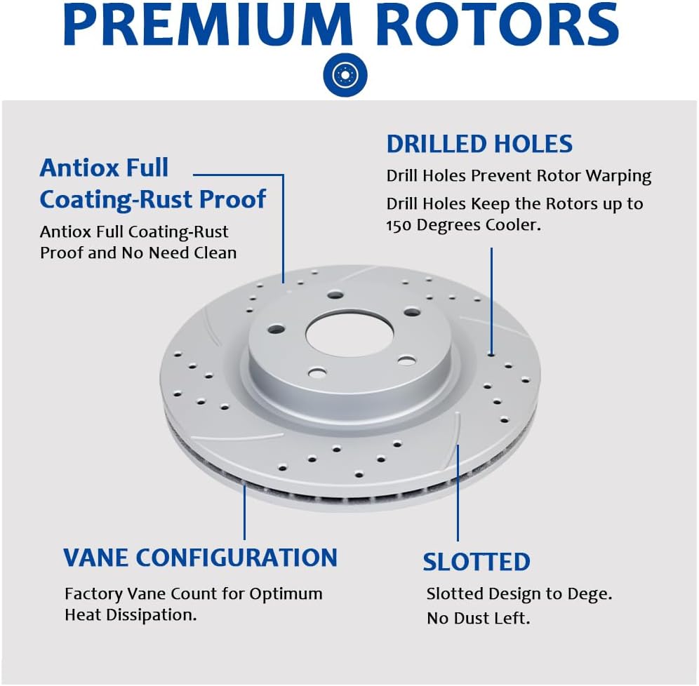 Front(12') and Rear(12.99') Brake Kit Fit for Chevrolet Avalanche Silverado Suburban Tahoe Cadillac Escalade ESV EXT GMC Sierra Yukon Drilled and Slotted Brake Rotors Ceramic Brake Pads Fit 4WD/AWD