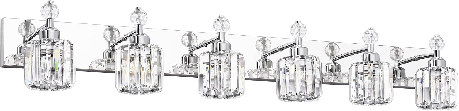 PRESDE Crystal 6 Light Bathroom Vanity Lights Chrom Bathroom Lights Fixtures Over Mirror Modern Bedroom Hallway