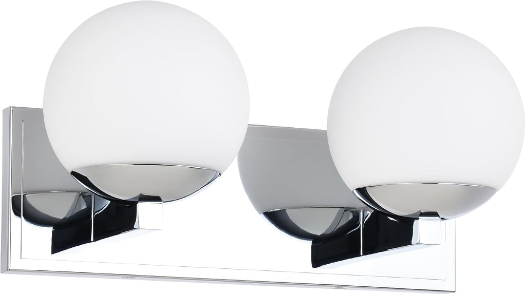 Chrome Bathroom Vanity Light Fixtures, 2-Light Globe Bathroom Lighting Fixtures Over Mirror, Modern Wall Lights for Living Room, Long Backplate, Standard E26 Base, Chrome