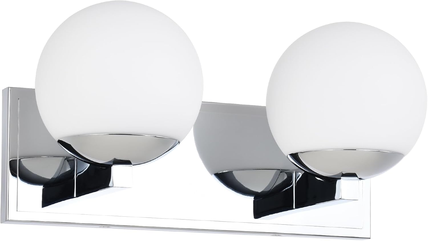 Chrome Bathroom Vanity Light Fixtures, 2-Light Globe Bathroom Lighting Fixtures Over Mirror, Modern Wall Lights for Living Room, Long Backplate, Standard E26 Base, Chrome