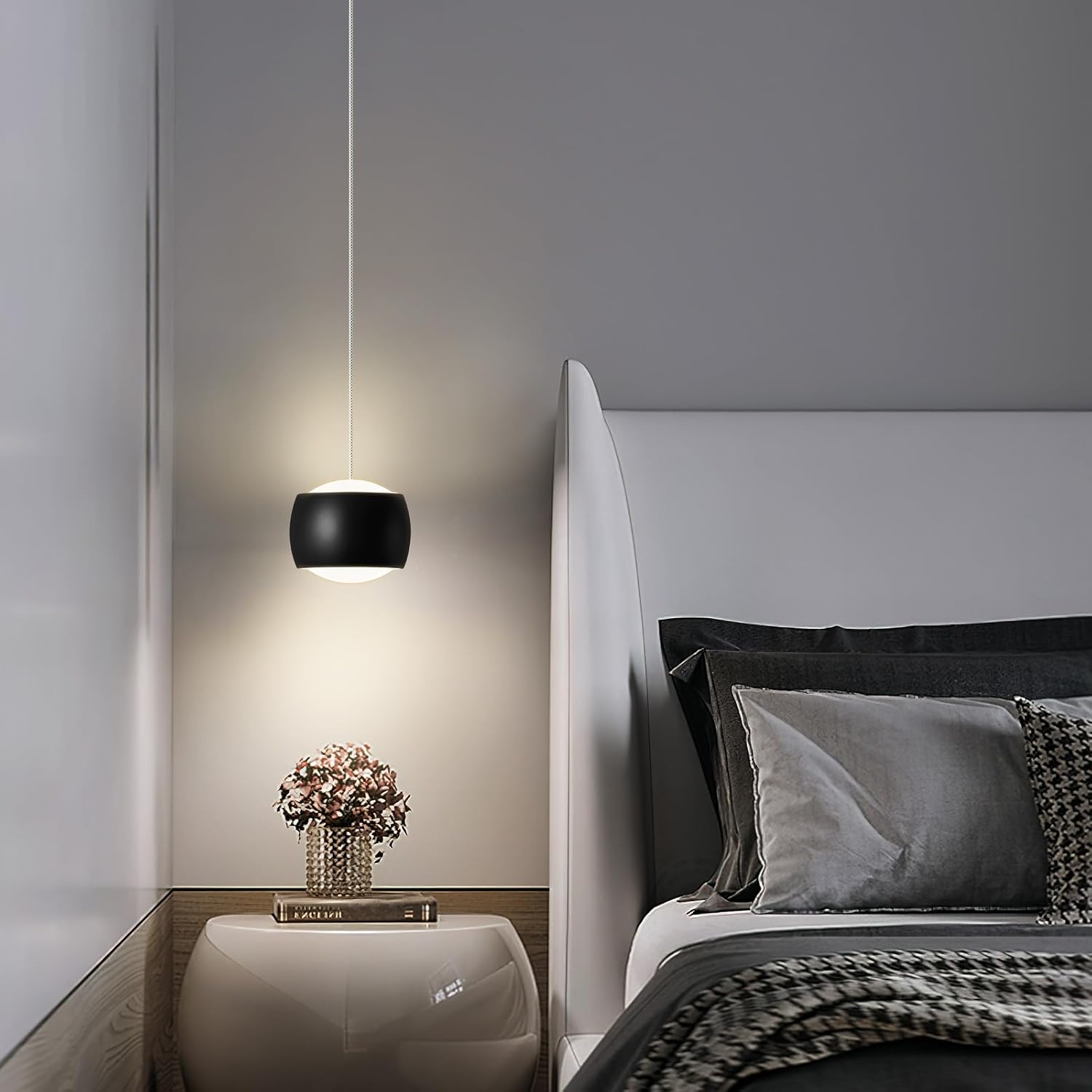 Modern LED Dimmable Pendant Light fixtures,Mini Island Pendant Lighting for Kitchen Island Dinning Room,Bedroom,Bar, Kitchen Island Ceiling Hanging Light Fixtures(black-3-Pack)