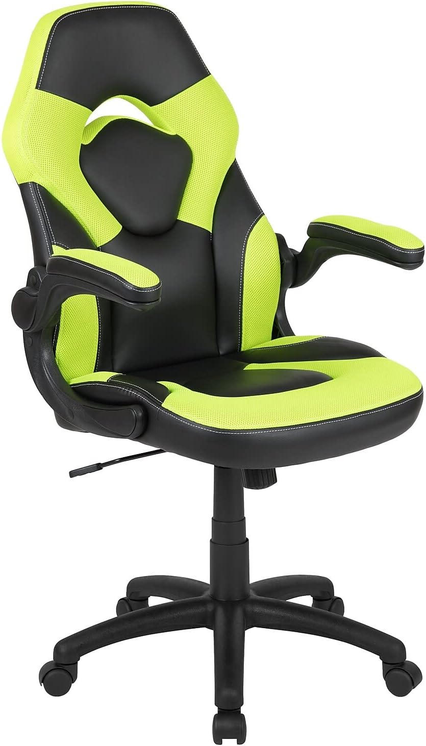 Flash Furniture Black Gaming Desk and Green/Black Racing Chair Set with Cup Holder, Headphone Hook, and Monitor/Smartphone Stand