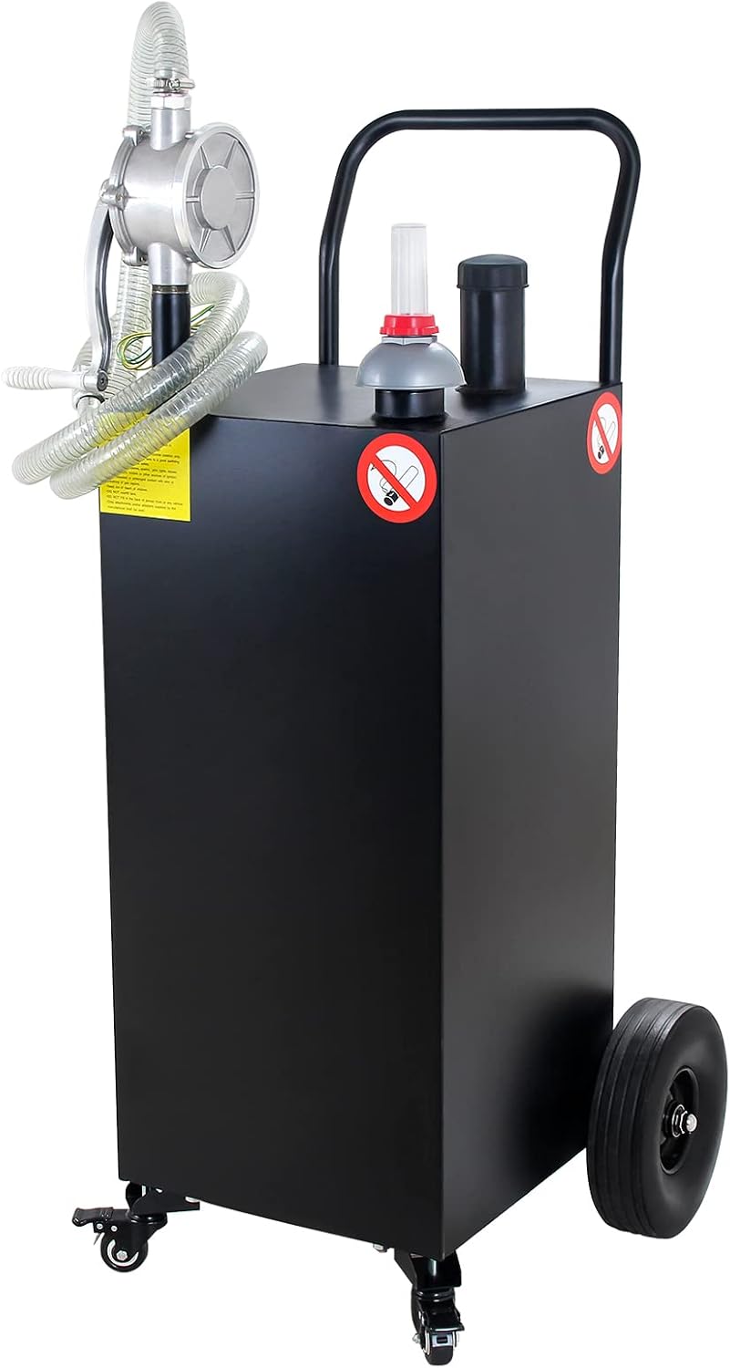 30 Gallon Fuel Caddy, Fuel Storage Tank & 4 Wheels, with Manual Transfer Pump for Cars, Boats, Lawnmowers, Motorcycles