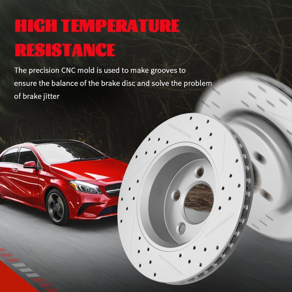 Front Rear Brake Disc Rotors & Ceramic Brake Pads Kit Fit for Chevy Silverado 1500, GMC Sierra 1500 2007-2013, Tahoe, Suburban 1500, Yukon, Yukon XL 2007-2014, Avalanche, Escalade ESV EXT 2007-2013