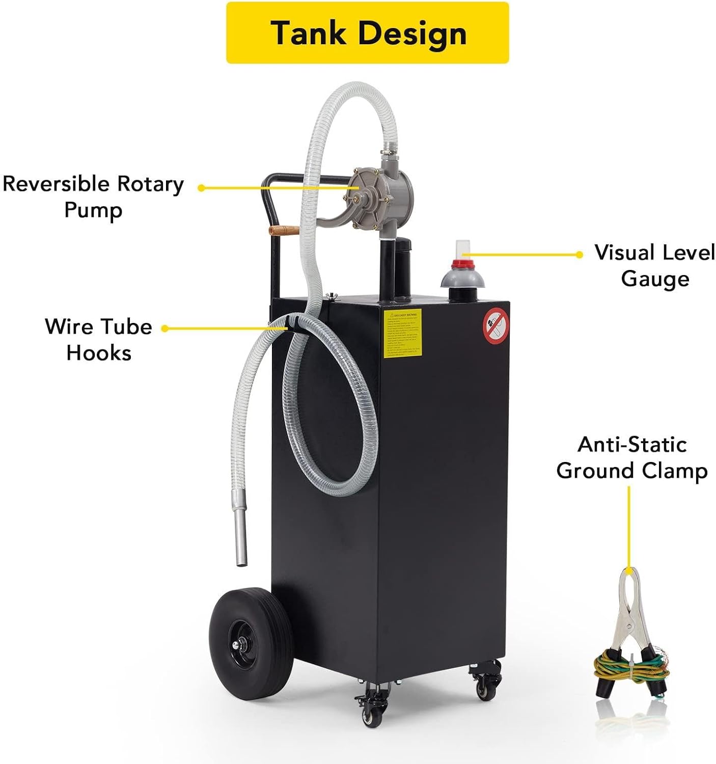 40 Gallon Fuel Caddy with Manual Pump, Portable Gasoline & Diesel Transfer Tank with 4 Wheels, for Cars, Lawn Mowers, Boats, ATVs, Farm Use, Motorcycles - Black