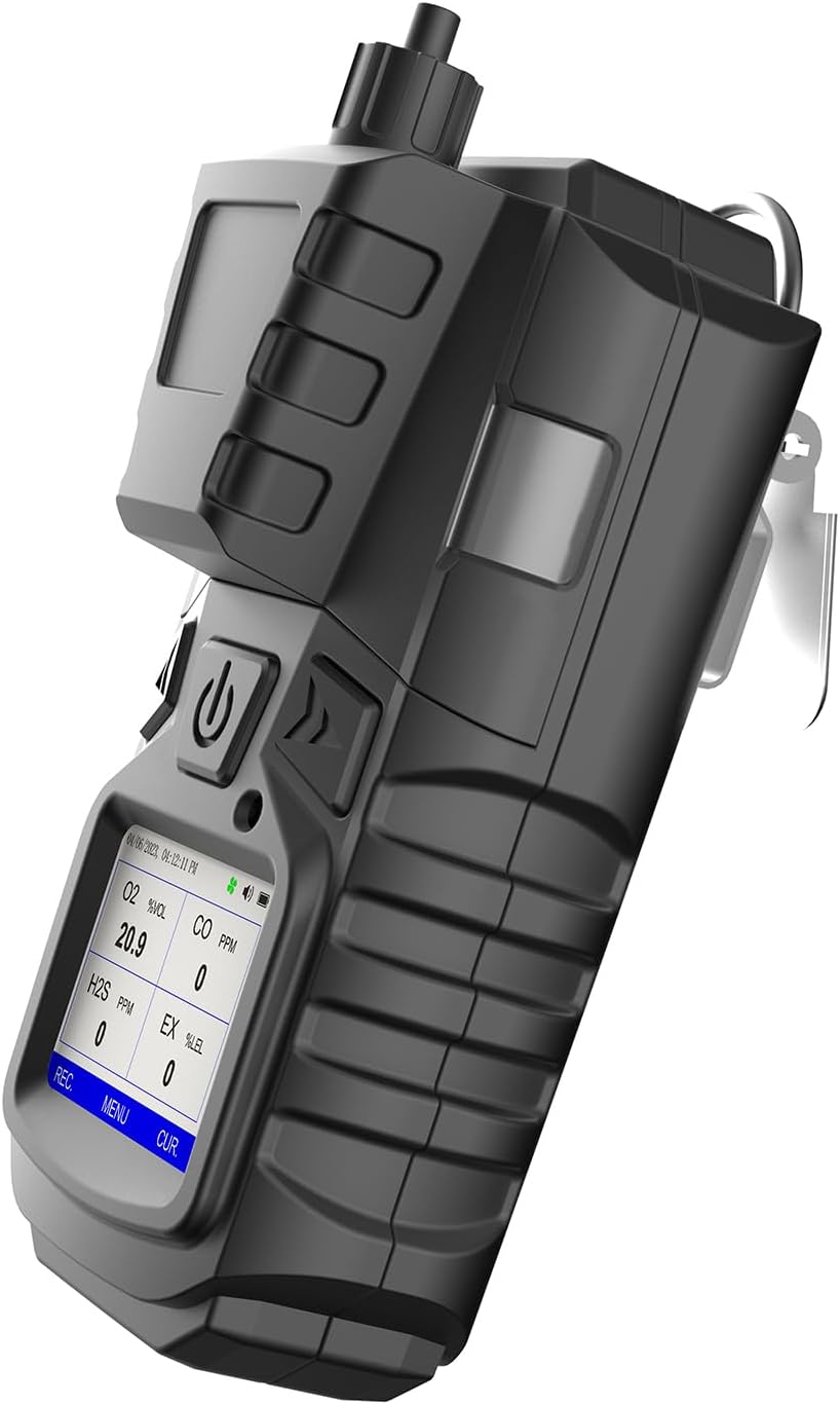 Gas Detector with Pump, 4 Gas Monitor Multi Gas Detector CO EX O2 H2S Monitor, 3000mAh Rechargeable 4 Gas Monitor with Calibration Kit, Portable LCD Display with Clip Sewer Gas Detector 4 Gas Meter