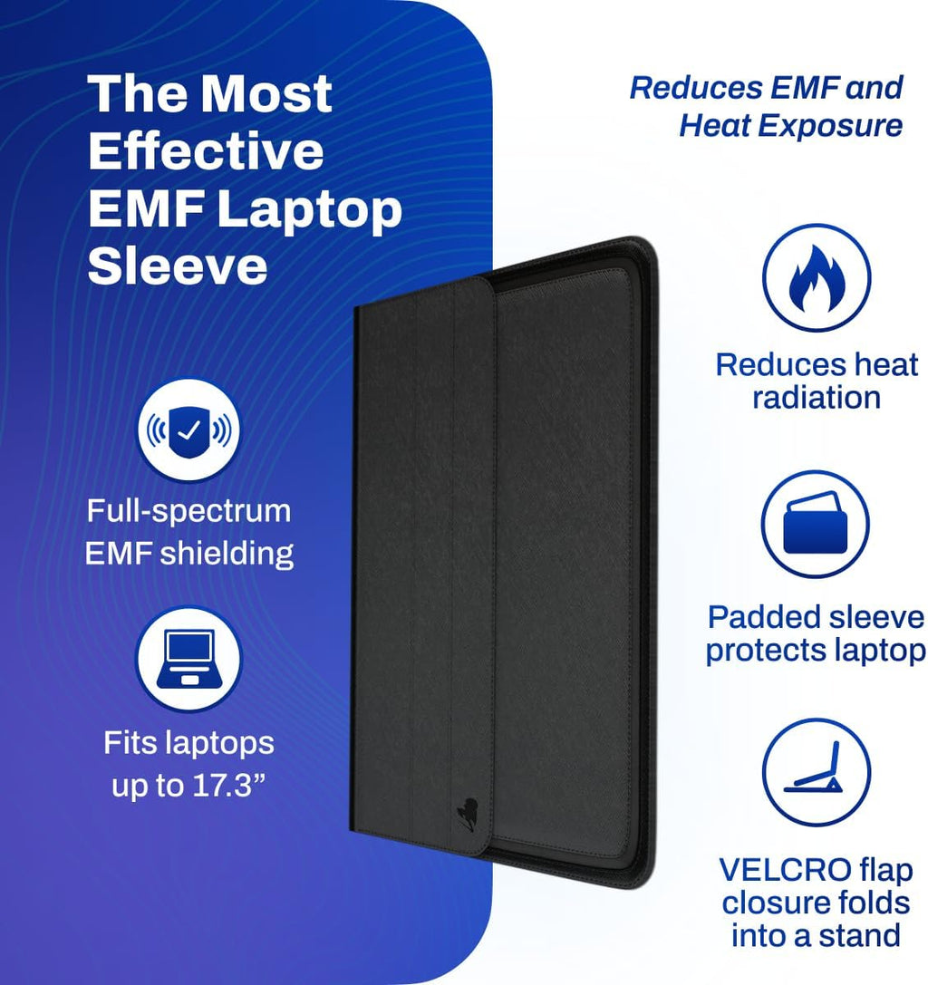 DefenderShield Laptop Sleeve – Slim 17 Inch Laptop Case with Multi-Layer Wireless Signal Shielding Technology – Vegan Leather Sleeve with Built-in Stand & Flap Closure