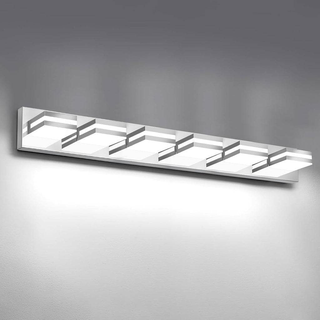 IZORRO LED Modern Bathroom Lights Fixtures(6-Light,Dimmable,360°Rotate),Chrome Acrylic Wall Lighting,Vanity Lights for Bathroom Over Mirror - 6000k 36In （No Assembly Required）
