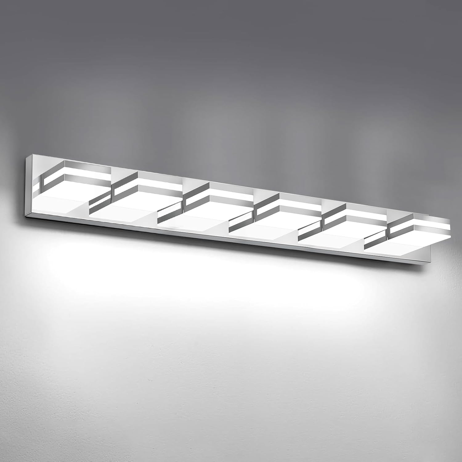 IZORRO LED Modern Bathroom Lights Fixtures(6-Light,Dimmable,360°Rotate),Chrome Acrylic Wall Lighting,Vanity Lights for Bathroom Over Mirror - 6000k 36In （No Assembly Required）