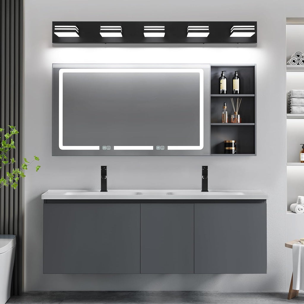 LED Modern Bathroom Vanity Light Fixtures (5-Light, 40-Inch)(5CCT, Dimmable), Matte Black Modern Bathroom Wall Lighting Fixtures Over Mirror (3000K/3500K/4000K/5000K/6000K)