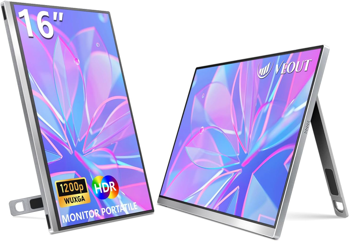 Veout External Second Screen for MacBook Pro (Silver), 1920x1200 IPS 16 inch Travel Monitor with Aluminum Metal Stand, Dual Type-C/Mini HDMI 16:10 Portable Display for iMac/Laptop/Mini PC