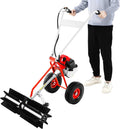 43CC 2 Stroke 1.7HP Gas Power Broom Sweeper 1250W Walk Behind Lawn Yard Sweeper Handheld Push Lawn Sweepers Walk Behind Lawn Mower for Driveways Lawns Sidewalks