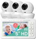 Babysense 5' HD Split-Screen Baby Monitor, Video Baby Monitor with Camera and Audio, Three HD Cameras with Remote PTZ, Night Light, 960ft Range, Two-Way Audio, 4X Zoom, Night Vision, 4000mAh Battery