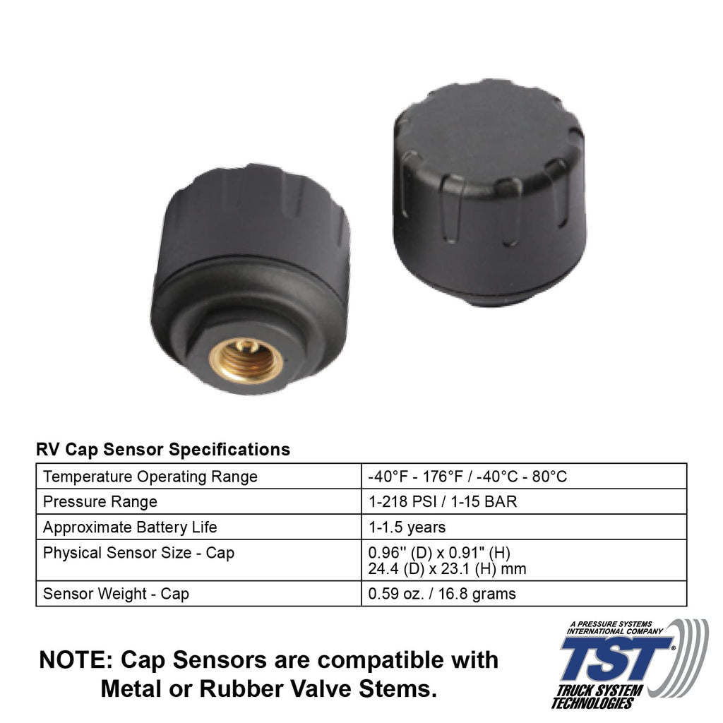 TST 507 Series TPMS - RV Tire Pressure Monitoring System with 6 Cap Sensors & Color Display Monitor for Travel Trailers, Campers and Motorhomes